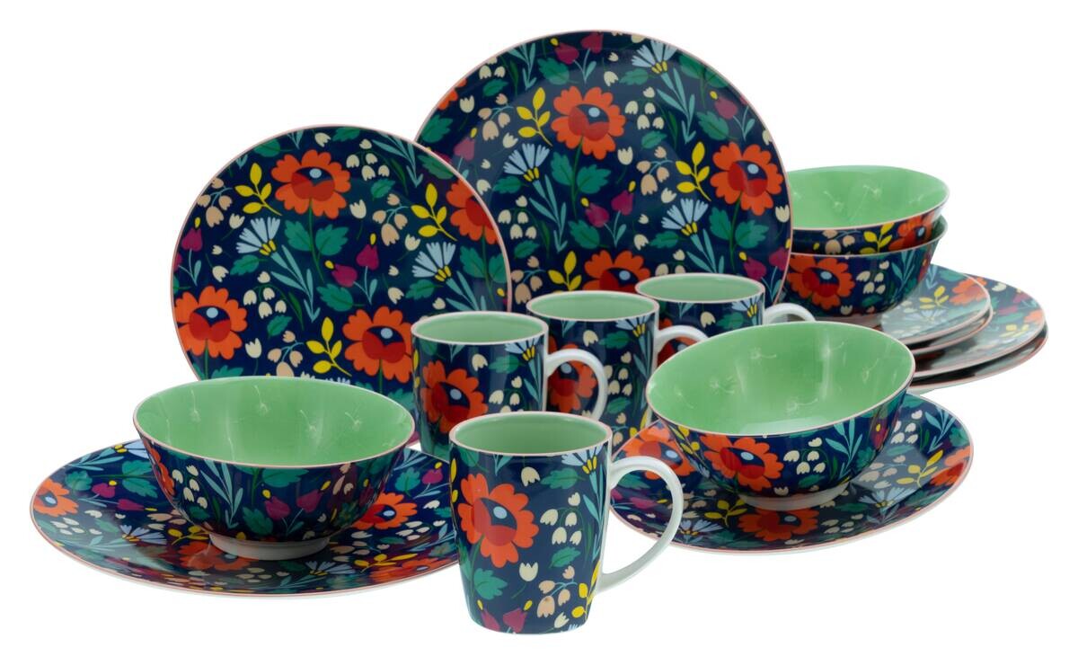 CreaTable Kombiservice Folklore blau Steinzeug 16 tlg.