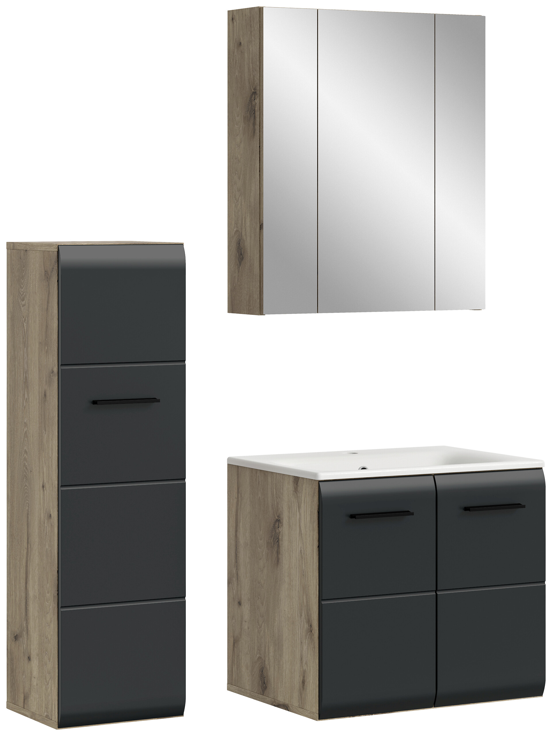 Badezimmer-Set Ice Nox Oak Nachbildung schwarz matt B/H/T: ca. 105x185x46 cm