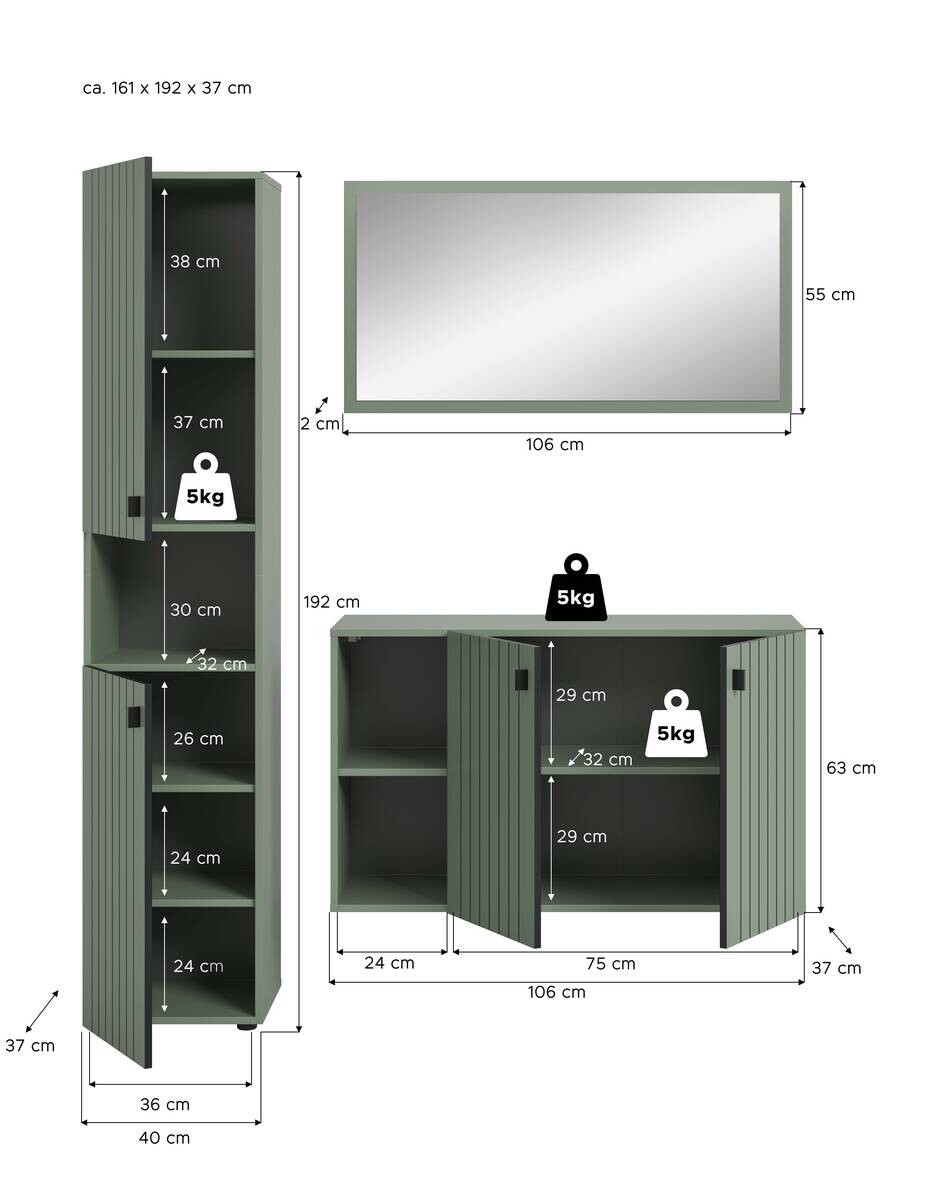 Garderobenset STATION grün B/H/T: ca. 161x192x37 cm