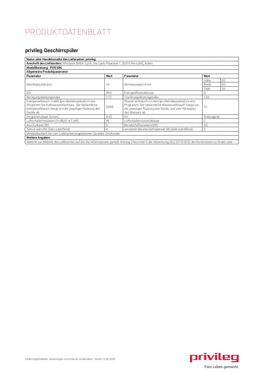 Privileg Einbaugeschirrspüler PVKIDN weiß B/H/T: ca. 59,8x82x55,5 cm