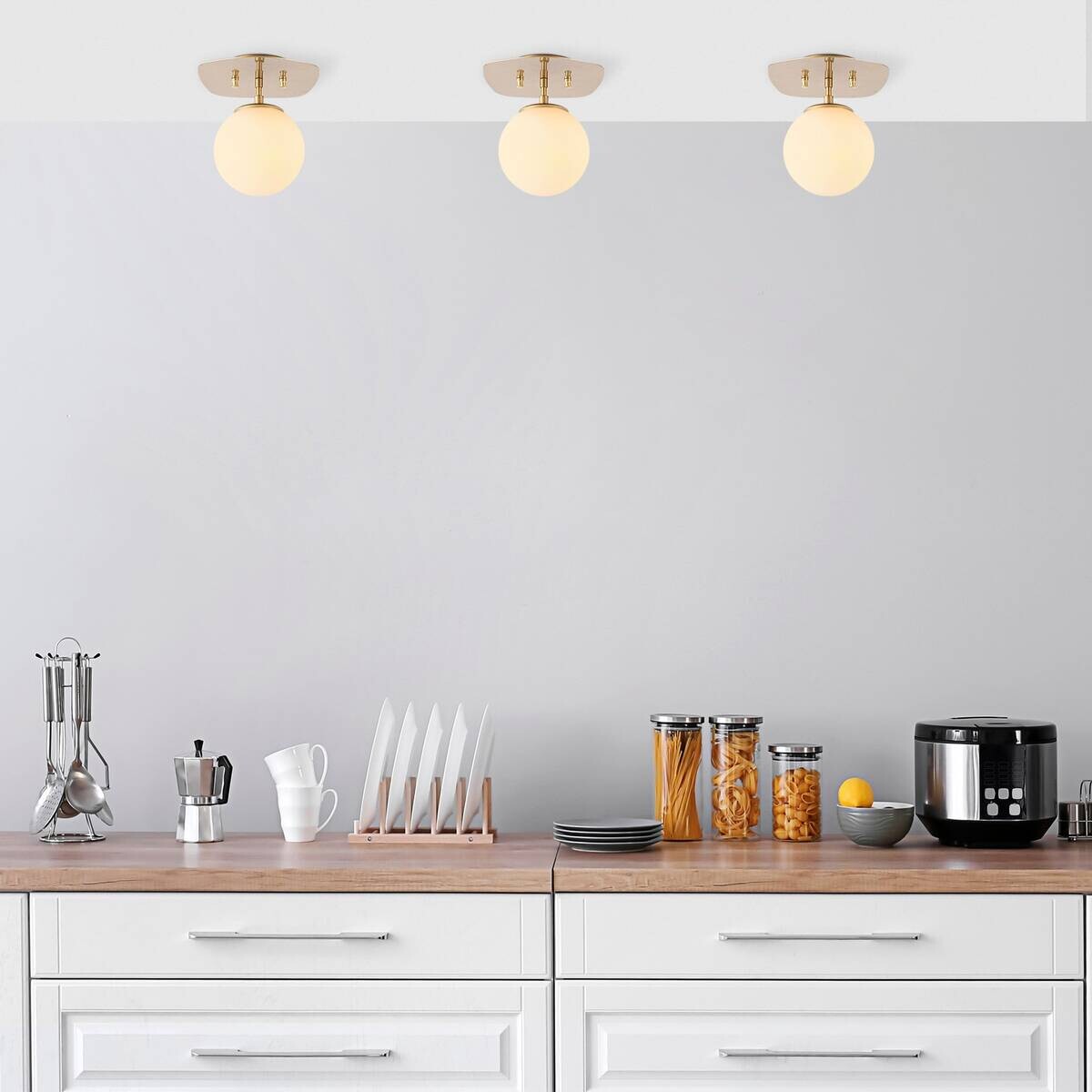 Opviq Deckenleuchte Well gold Glas Metall B/H/T/L/D: ca. 25x25x25x20x25 cm E14 1 Brennstellen