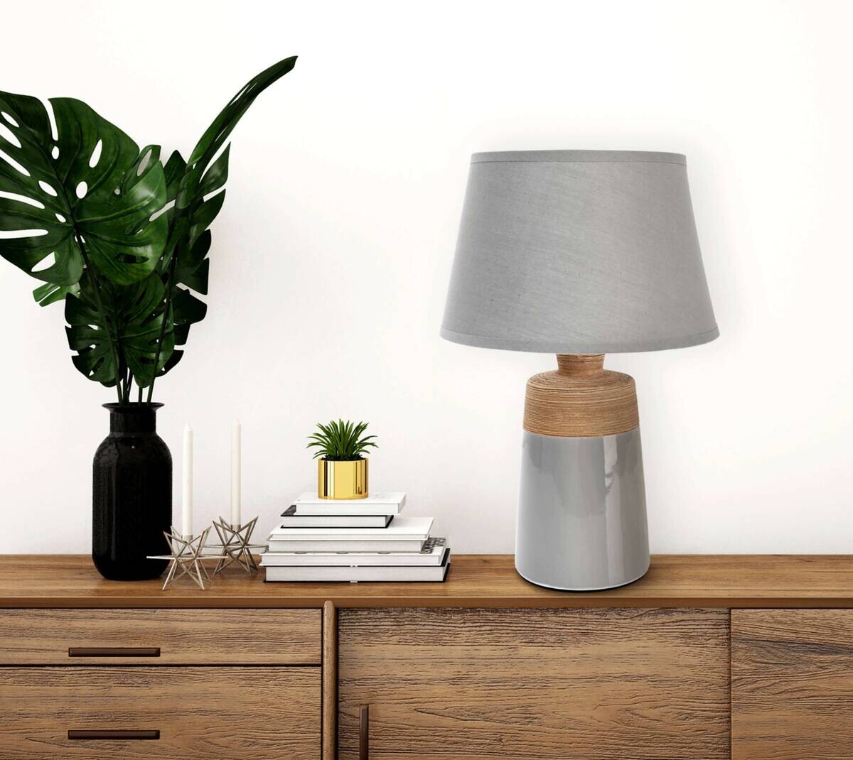 Näve Leuchten Tischleuchte 3122316 grau Keramik B/H/T: ca. 20x31x20 cm E14 1 Brennstellen