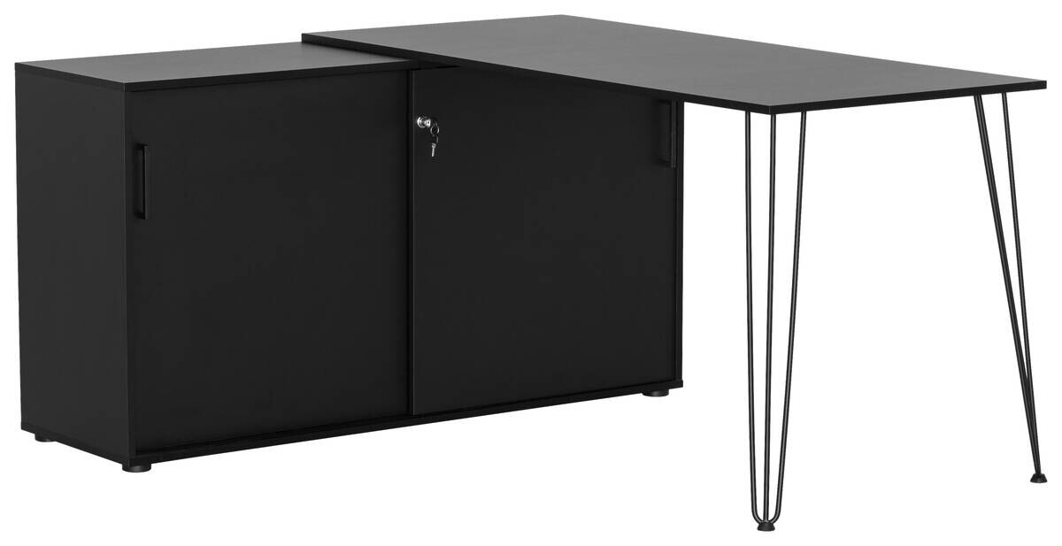 Eckschreibtisch Ekko schwarz matt B/H/T: ca. 129,5x73,8x145 cm
