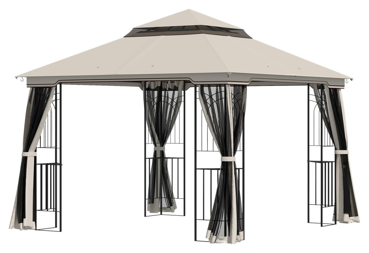 Outsunny Pavillon mit Doppeldach beige Metall B/H/L: ca. 299x274x299 cm