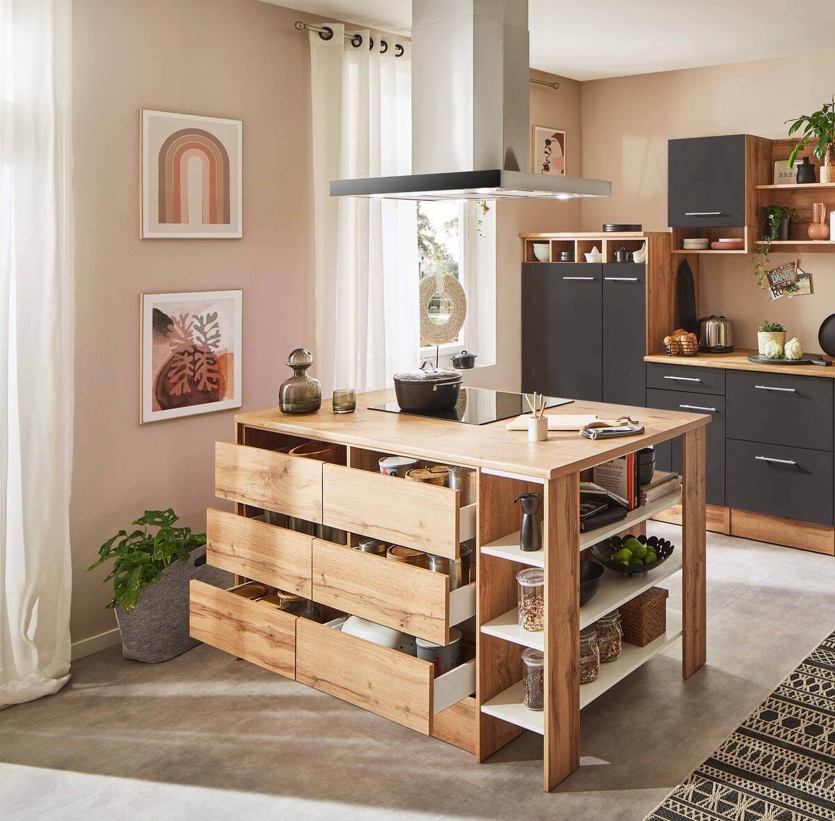 Respekta Inselküche Hilde grau matt B/H/T: ca. 310x205x172 cm