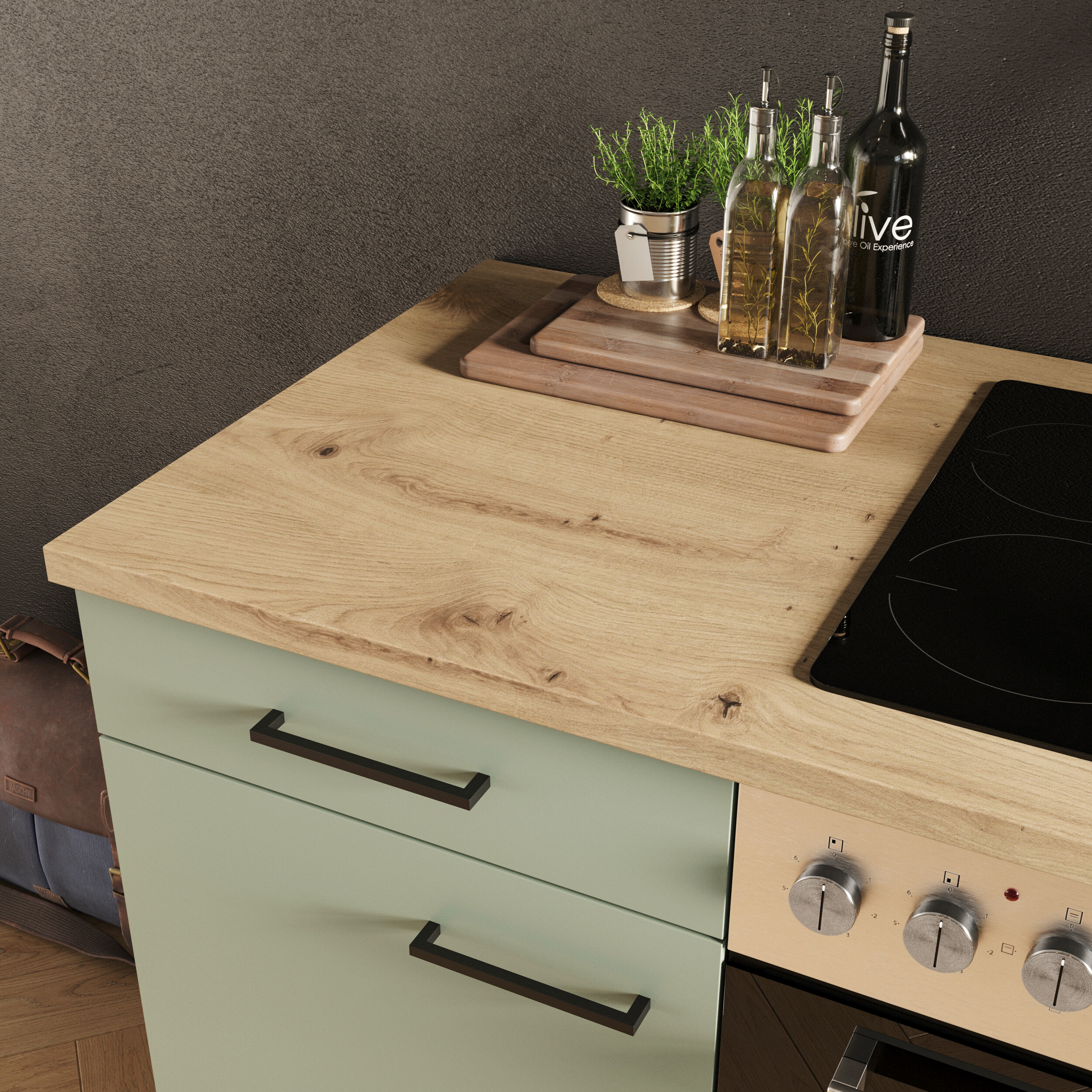 Küchenblock Cara grün matt B/H/T: ca. 210x200x60 cm