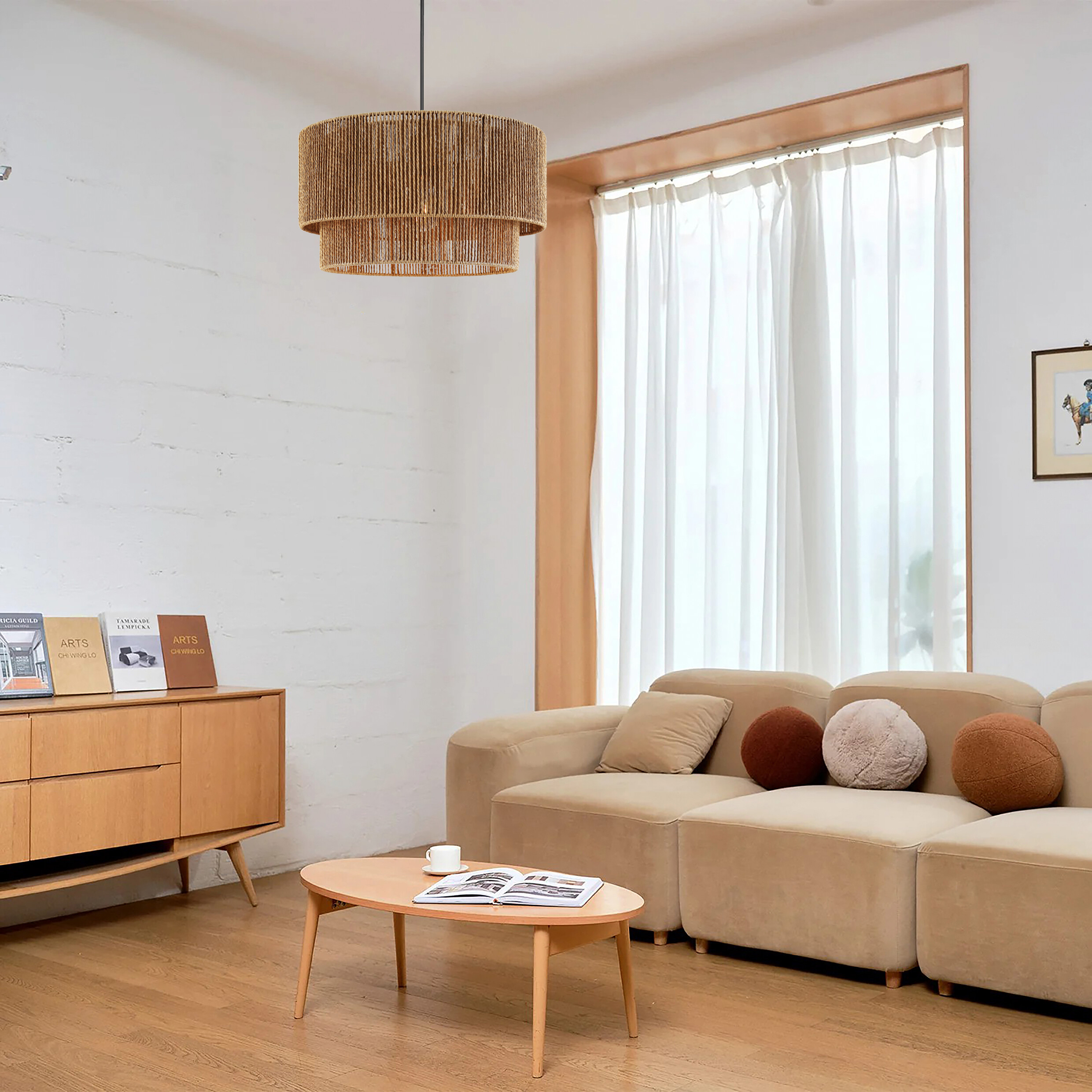 POCOline Pendelleuchte Carta schwarz natur Metall Papier H/D: ca. 120x40 cm E27 1 Brennstellen