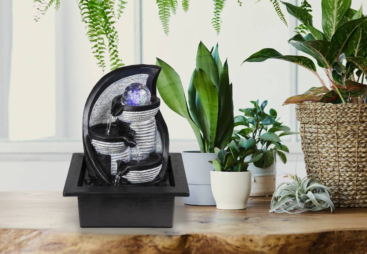 GLOBO Zimmerbrunnen ALBERT 93022 grau Kunststoff B/H/L: ca. 18x26x21 cm