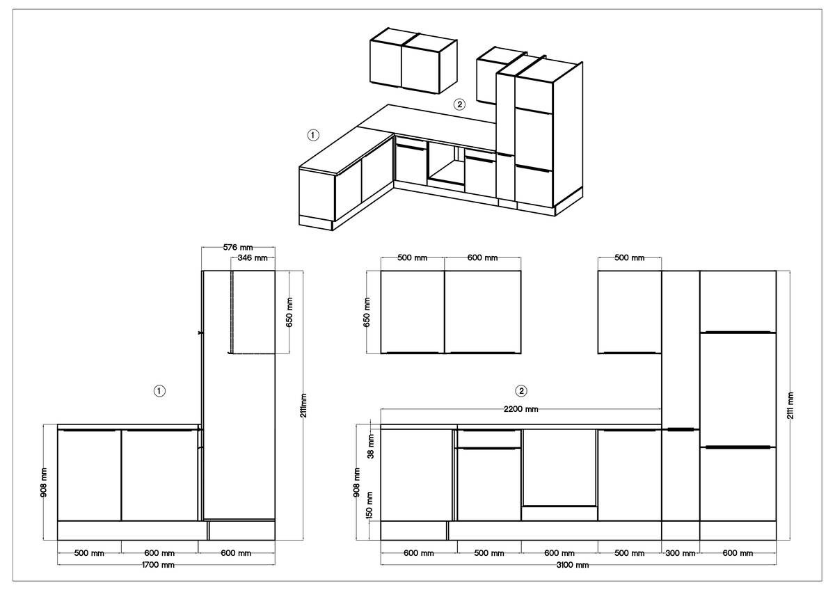 Respekta Winkelküche Marleen grau matt B/H/T: ca. 310x211x170 cm