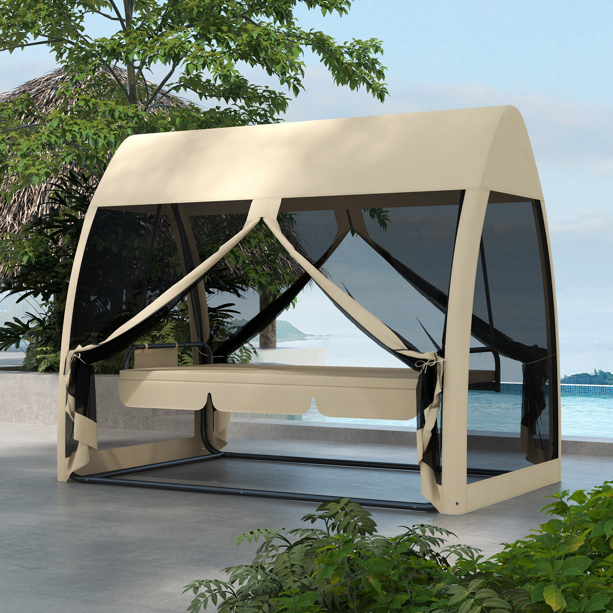 Outsunny Hollywoodschaukel kaffee Metall B/H/L: ca. 140x197x240 cm