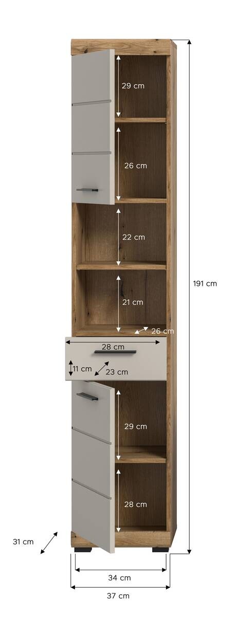 Badhochschrank Scout Evoke Oak Nachbildung Kaschmirgrau Nachbildung B/H/T: ca. 37x191x31 cm