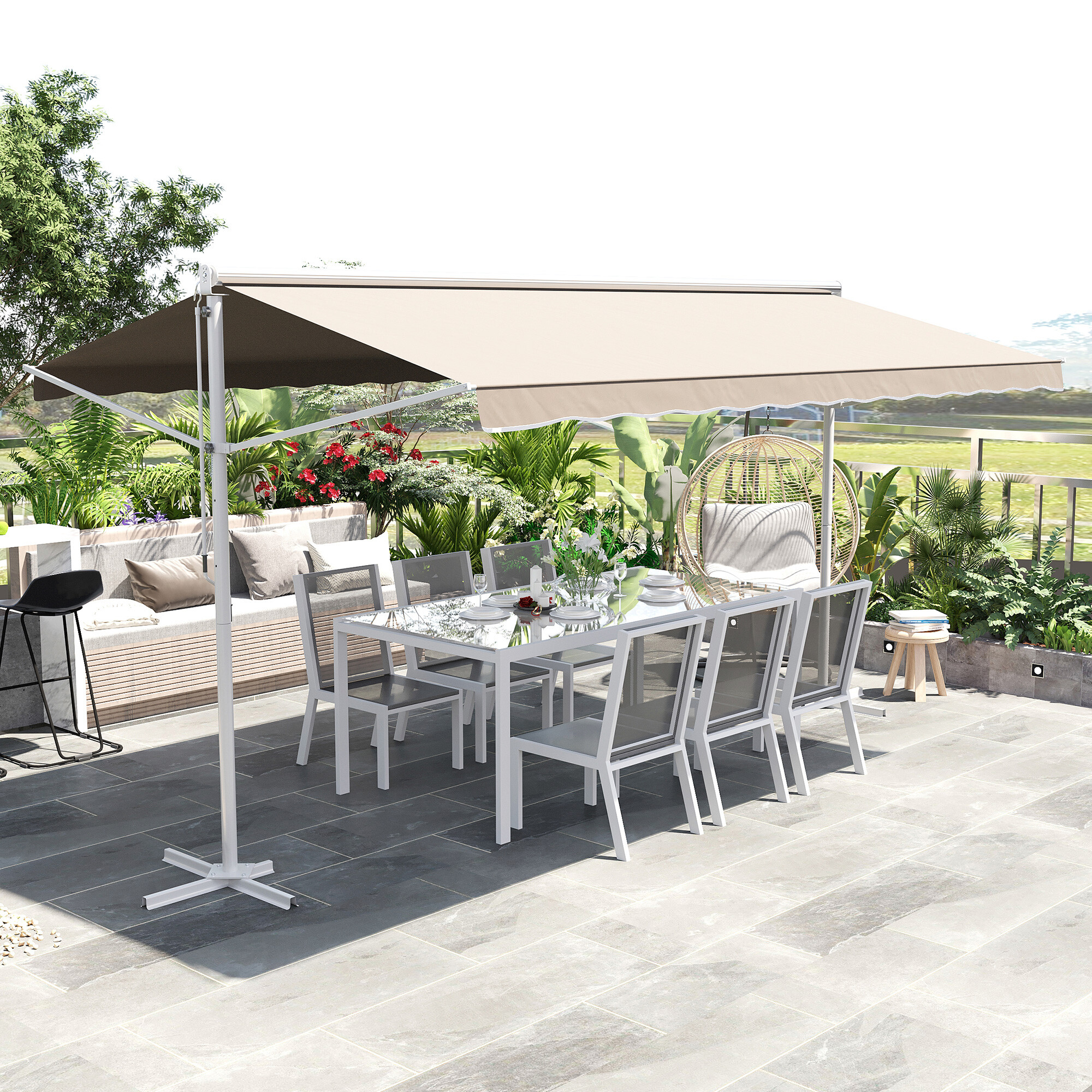 Outsunny Markise cremeweiß B/H/L: ca. 340x255x450 cm