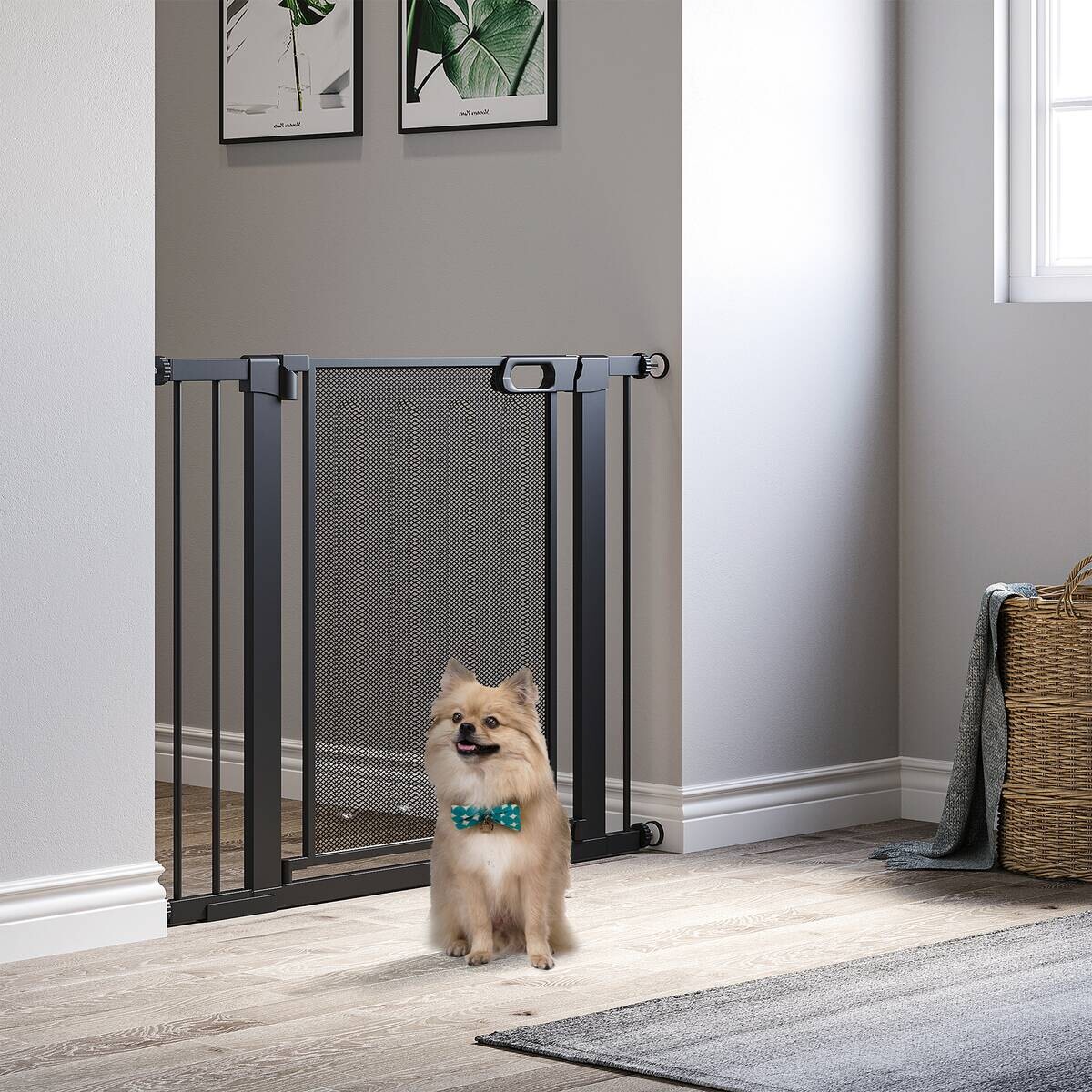 PawHut Türschutzgitter schwarz Stahl B/H/L: ca. 2x76x103 cm