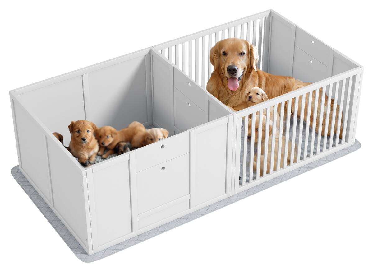 PawHut Welpen-Wurfkiste weiß MDF B/H/L: ca. 80x50x166 cm