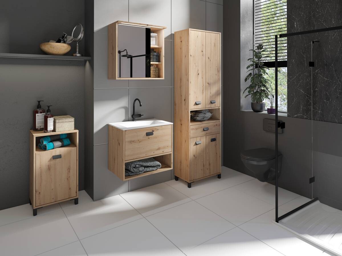 Schrank WELLNESS Eiche Artisan Nachbildung anthrazit schwarz schwarz B/H/T: ca. 42x77,5x31 cm