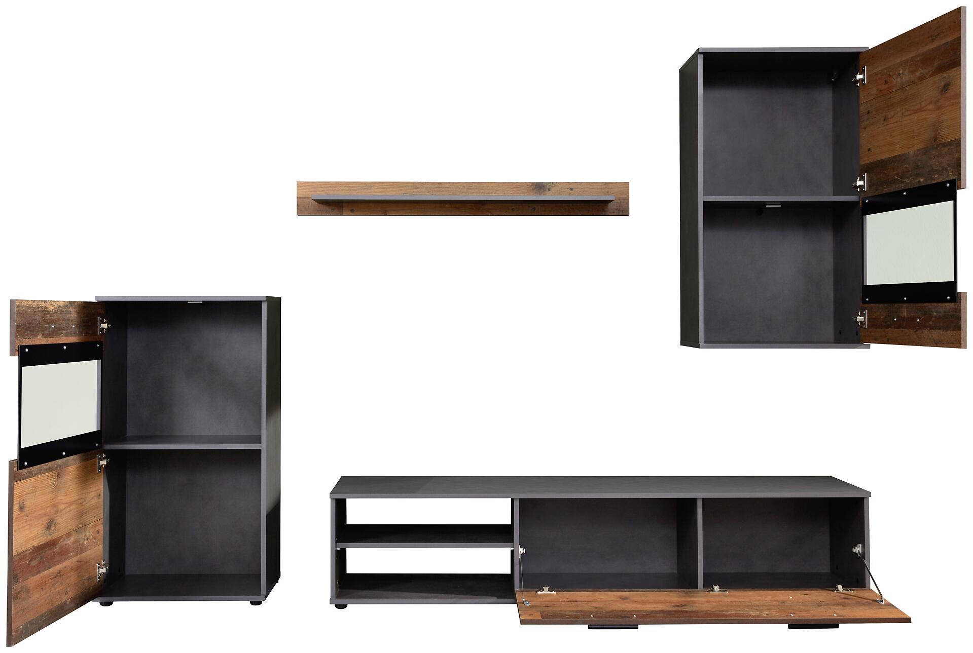 Wohnwand Mango Old Wood Nachbildung Matera Nachbildung B/H/T: ca. 246x182x37 cm