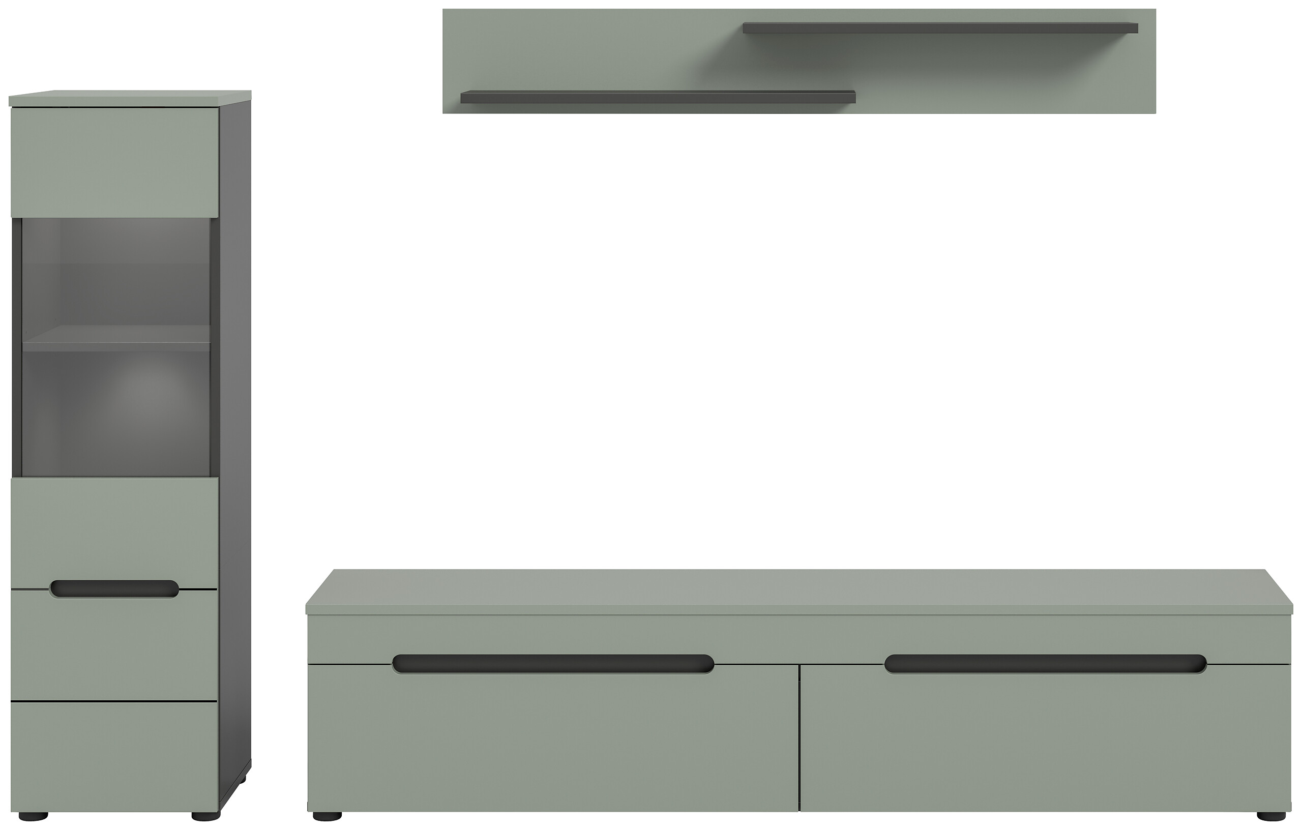 Wohnwand Canu grün basaltgrau Nachbildung B/H/T: ca. 221x141x33 cm