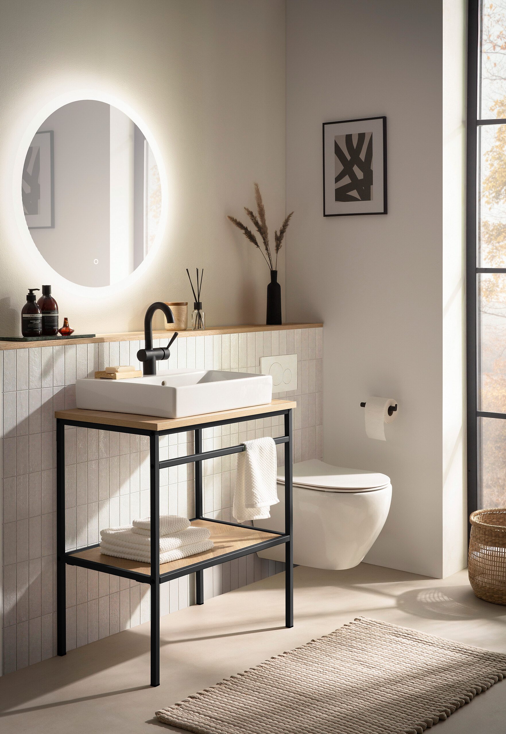 Waschbeckenunterschrank Lorna Eiche Nachbildung schwarz B/H/T: ca. 70x89,2x45 cm