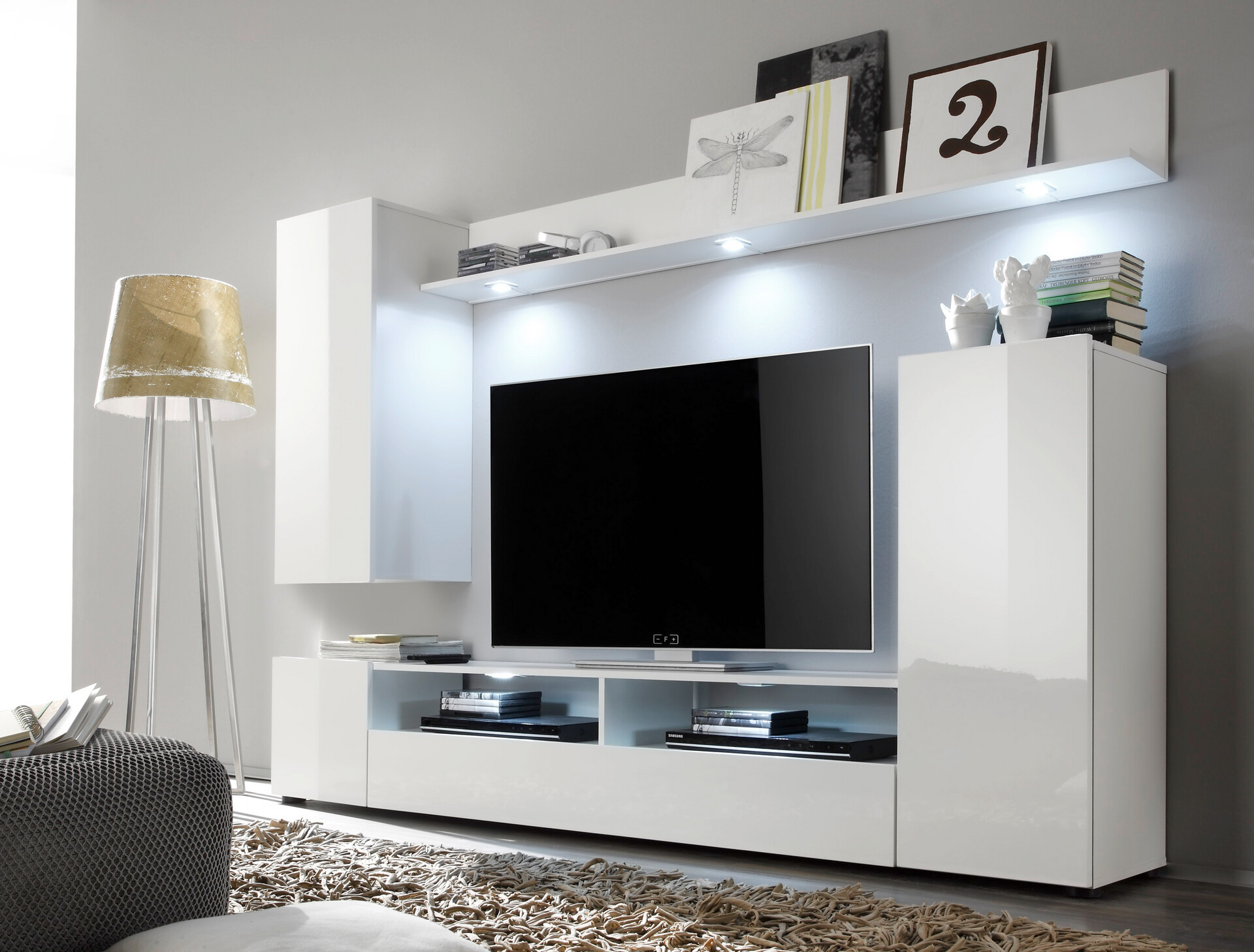 Wohnwand Dos weiß Hochglanz B/H/T: ca. 208x165x33 cm