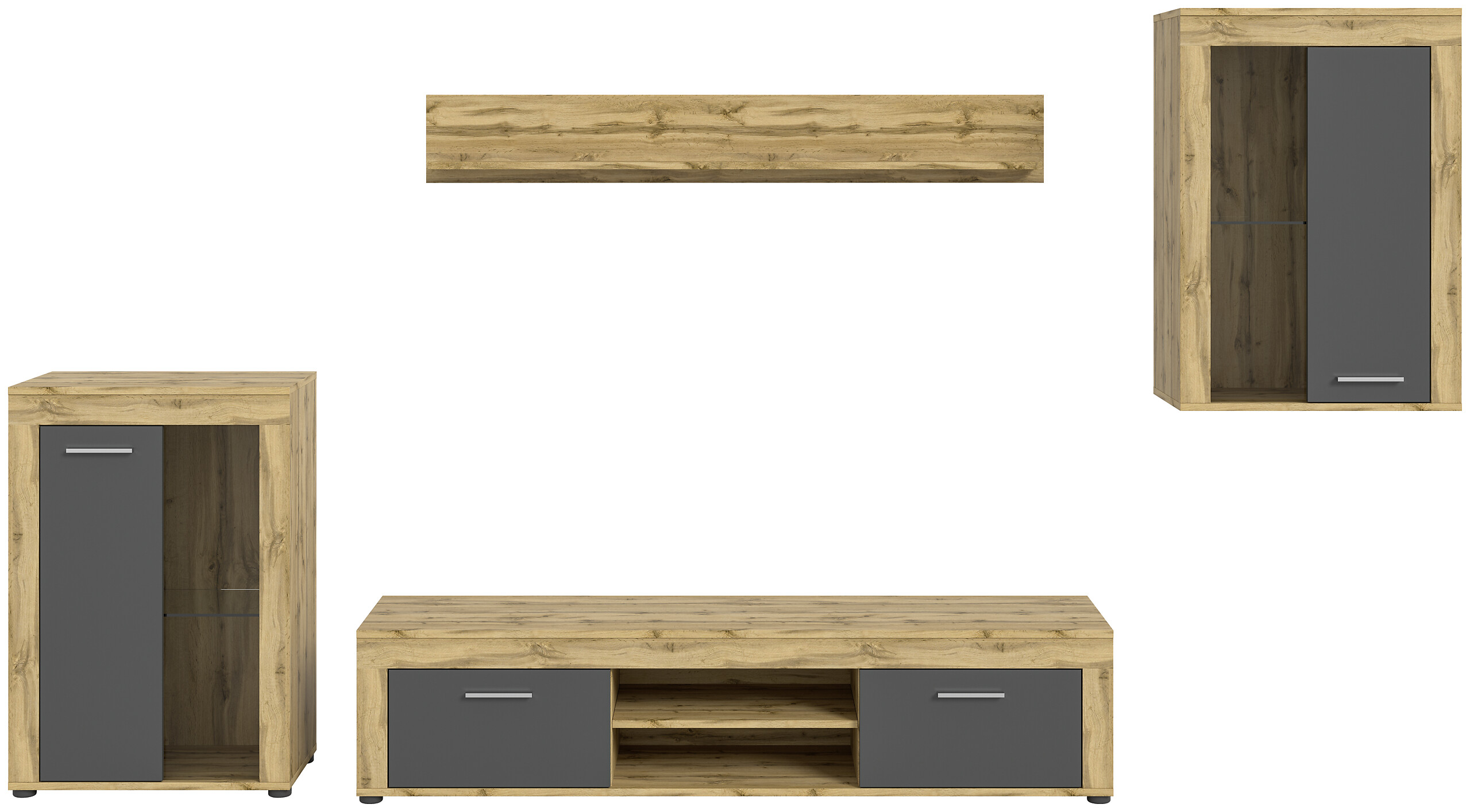 Wohnwand Jam Eiche Wotan Nachbildung grau B/H/T: ca. 310x169x35 cm