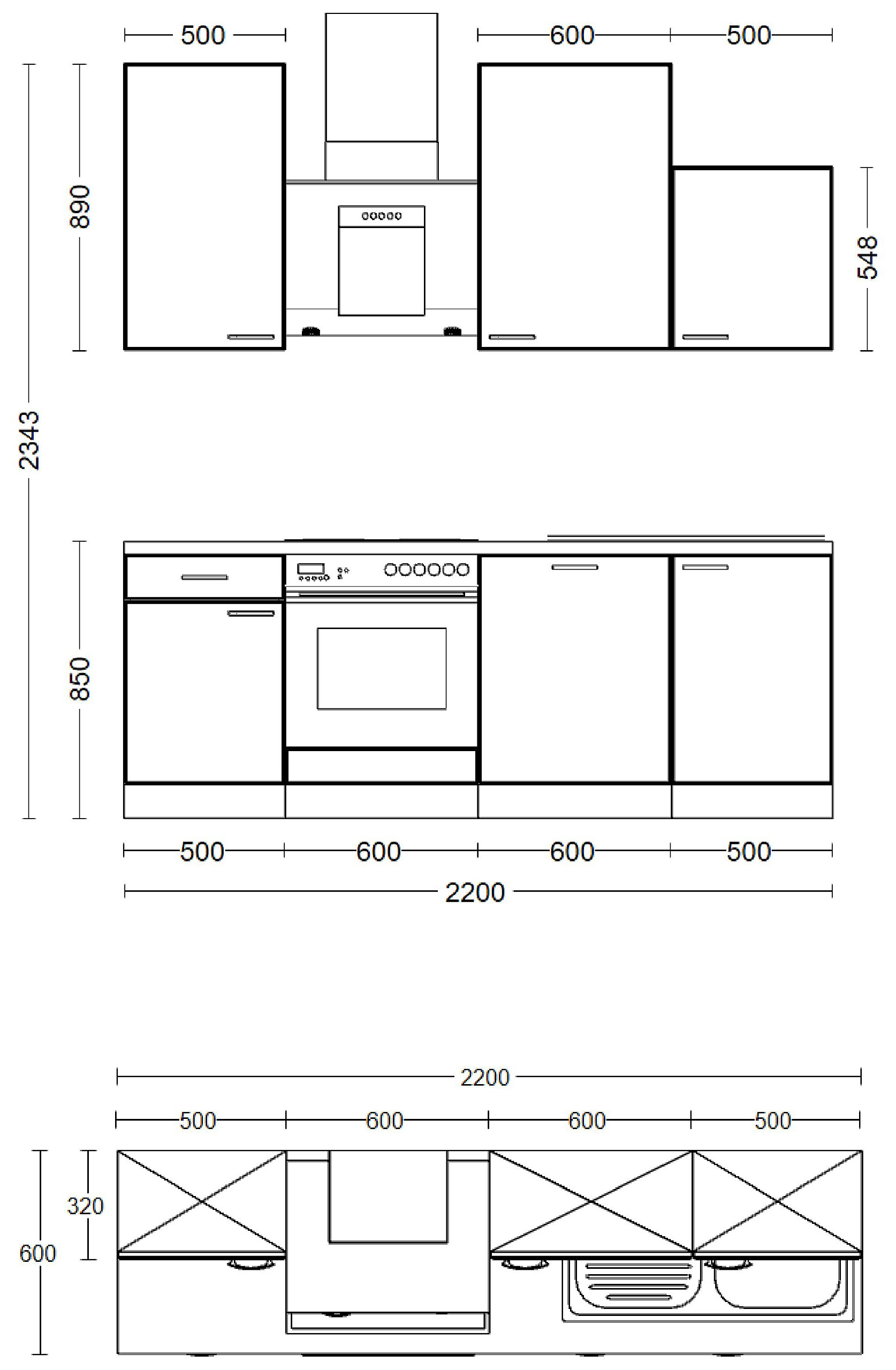 Küchenblock Cara grün matt B/H/T: ca. 220x234x60 cm