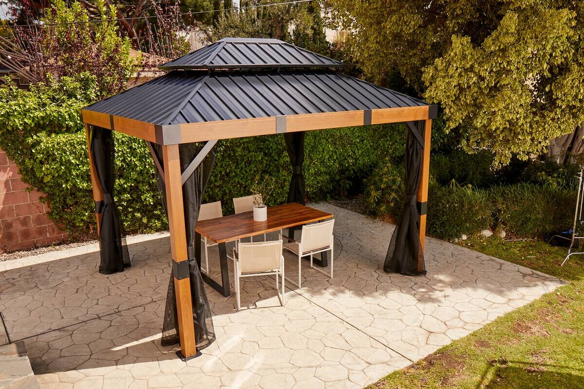 Sojag Pavillon Fontana braun Aluminium B/H/L: ca. 364,3x310x298 cm