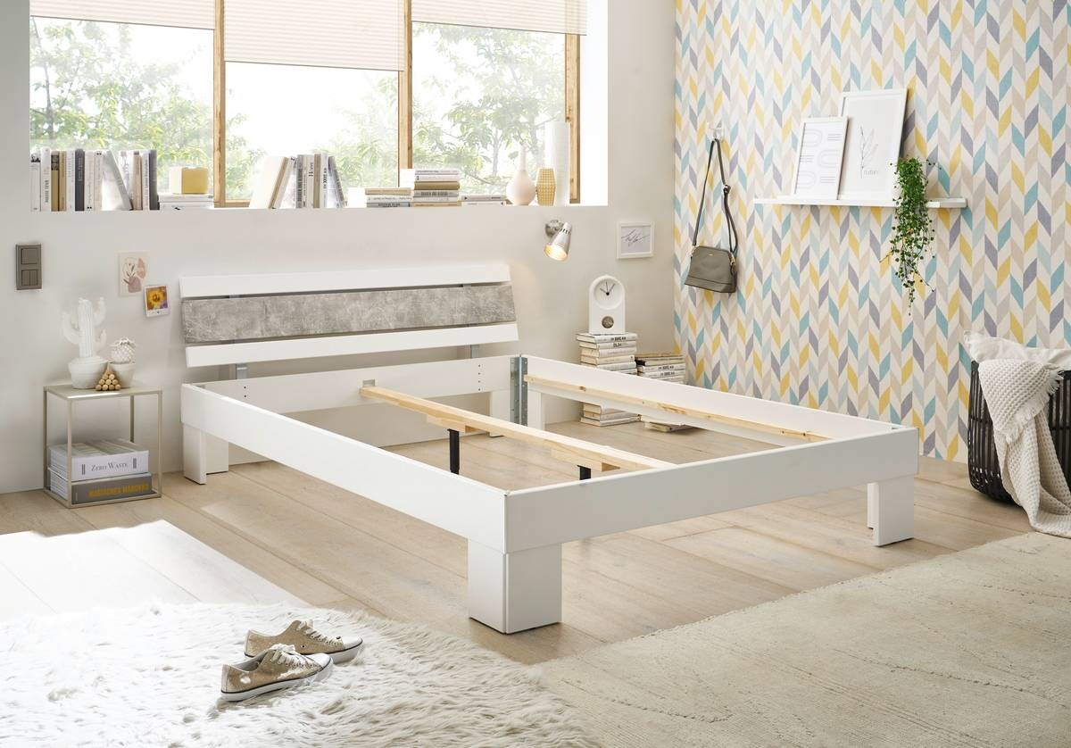 Futonbett Lyon weiß Beton Optik Liegefläche B/L: ca. 140x200 cm