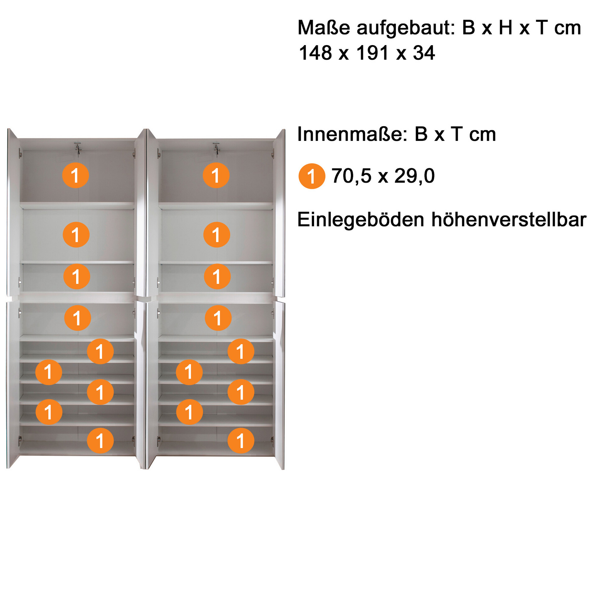 Garderobenschrank Mirror weiß B/H/T: ca. 148x191x34 cm
