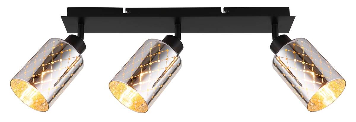 GLOBO Strahler Chrom mattschwarz klar Metall Glas B/H/L: ca. 9x22x66 cm E27 3 Brennstellen
