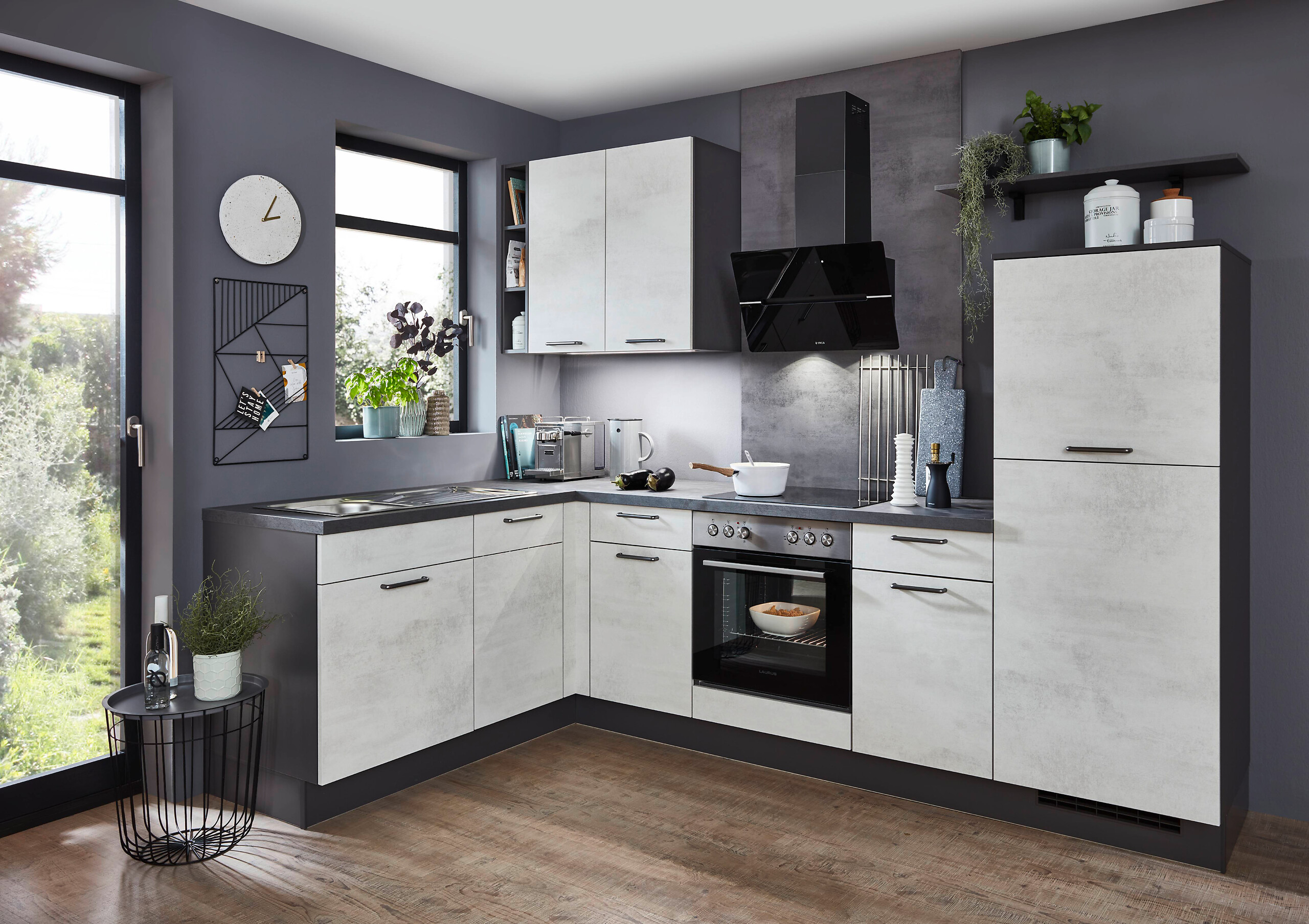 nobilia Winkelküche Riva Weißbeton Nachbildung B/T/L: ca. 275x60x175 cm