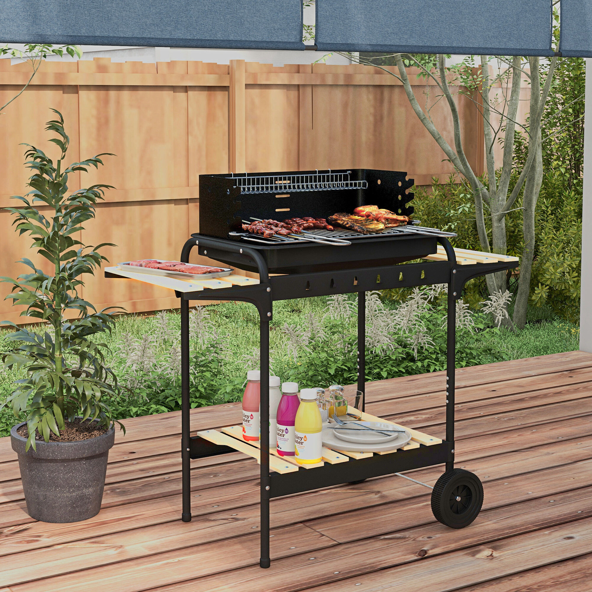 Outsunny Holzkohlegrill Metall B/H/L: ca. 47x95x103 cm