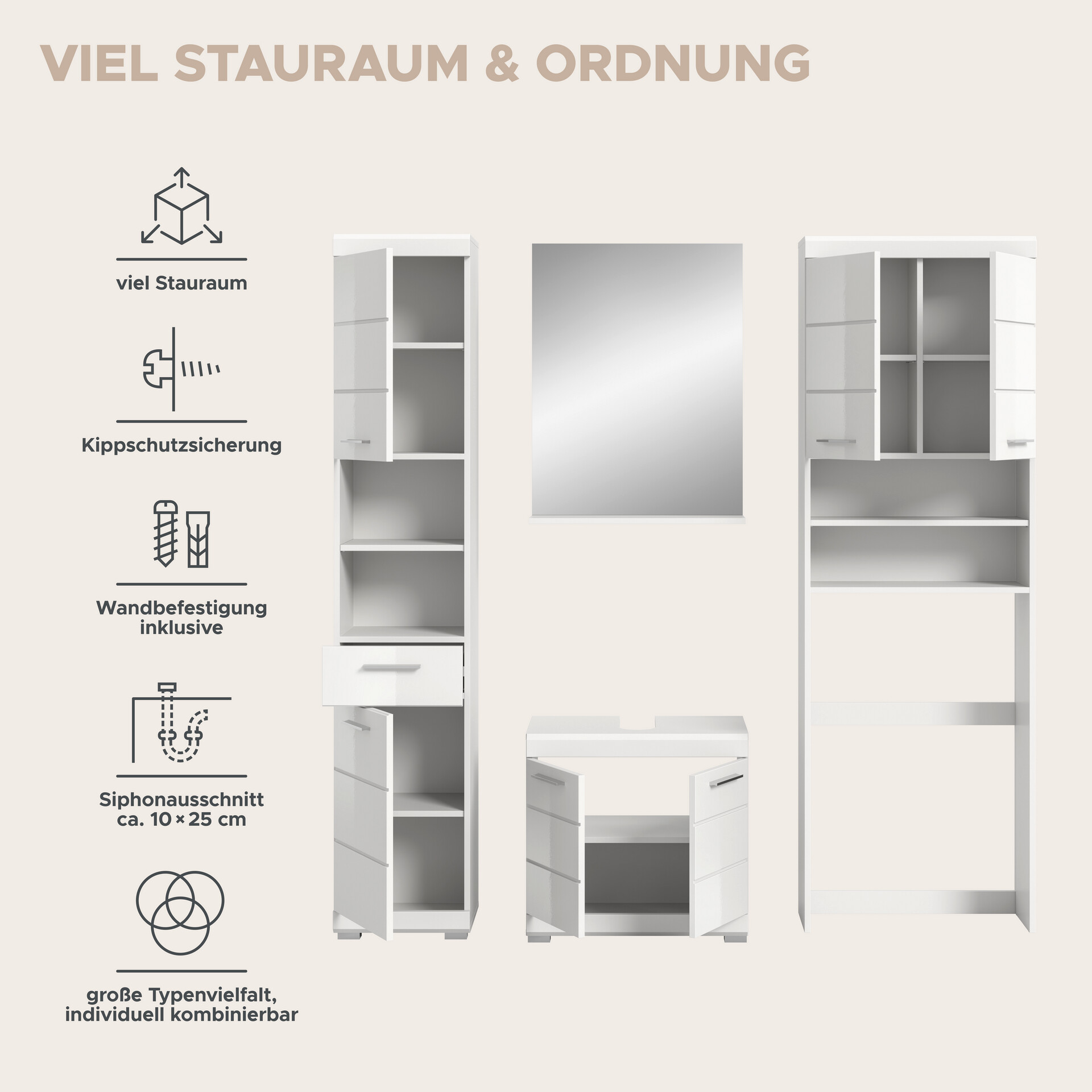 Badezimmer-Set Scout weiß weiß Hochglanz B/H/T: ca. 190x191x34 cm