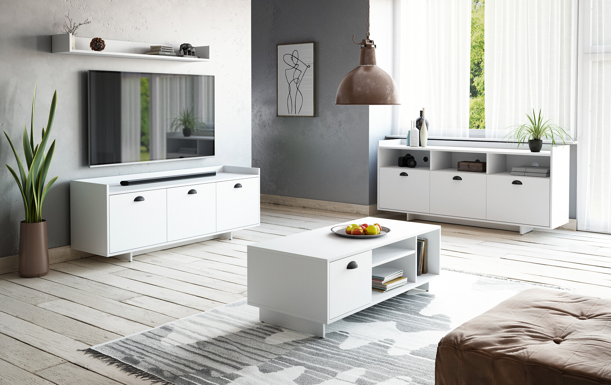 TV-Board Cup weiß weiß matt B/H/T: ca. 139x52,6x39 cm