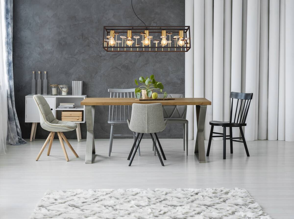 GLOBO Pendelleuchte LISBON 15644H1 gold Rauch mattschwarz Metall Glas B/H/L: ca. 77x120x18 cm E27 5 Brennstellen