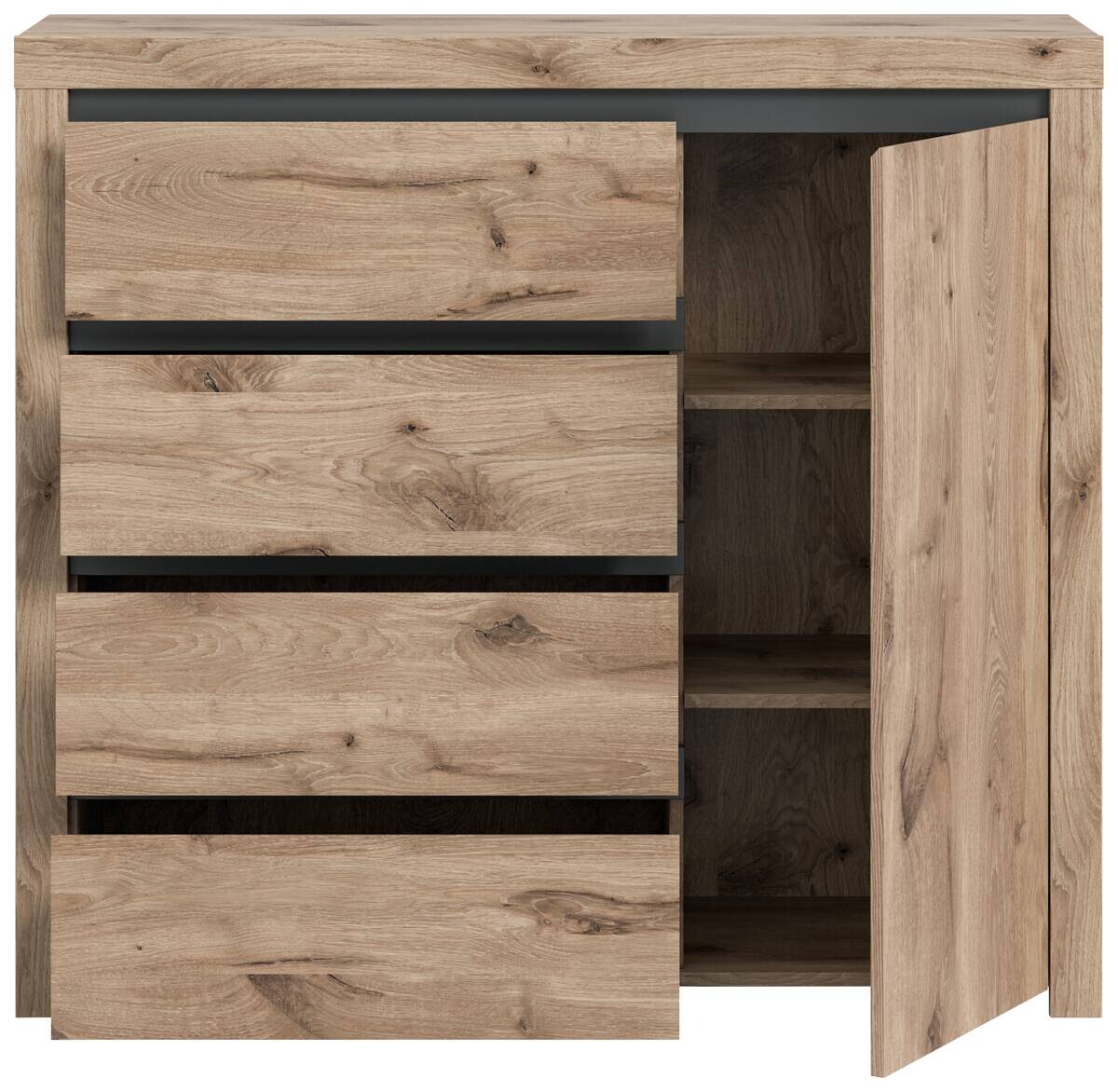 Kommode Woody Nox Oak Nachbildung anthrazit B/H/T: ca. 116x105x37 cm