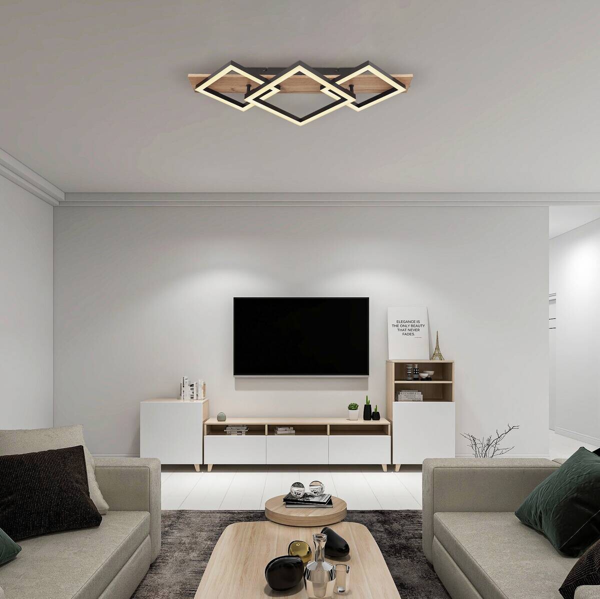 GLOBO LED-Deckenleuchte dunkelbraun schwarz Metall Kunststoff MDF B/H/T: ca. 31x8,5x61 cm