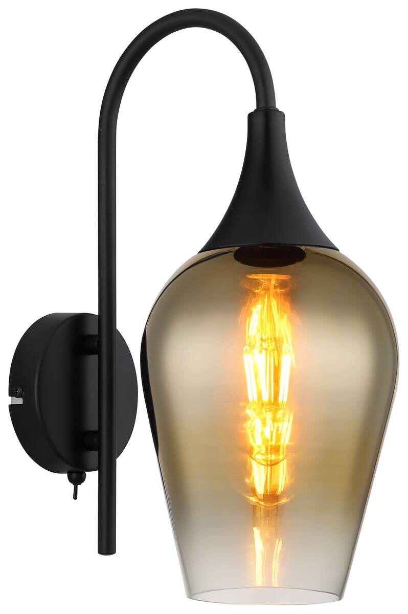 GLOBO Wandleuchte gold schwarz transparent Metall Glas B/H/T: ca. 15x36x23,5 cm E27 1 Brennstellen