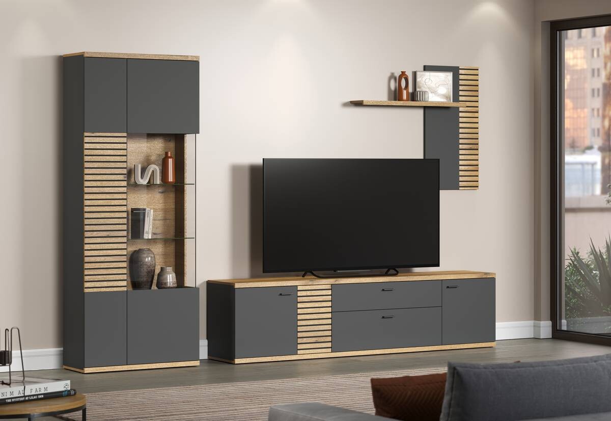 Vitrine Norris anthrazit Eiche Evoke Coast Nachbildung B/H/T: ca. 80x204x37 cm