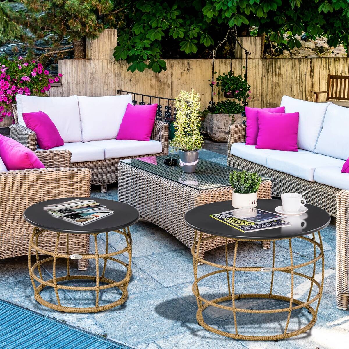 Outsunny Beistelltisch sand Polyrattan B/H/L: ca. 60x60x47 cm