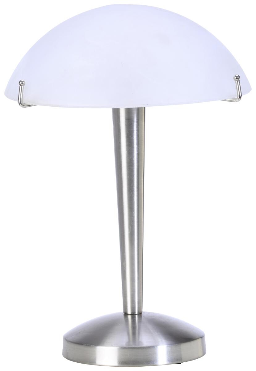 Reality Touch-Tischleuchte Garda nickel matt weiß Metall Glas H/D: ca. 32x23 cm E14 1 Brennstellen