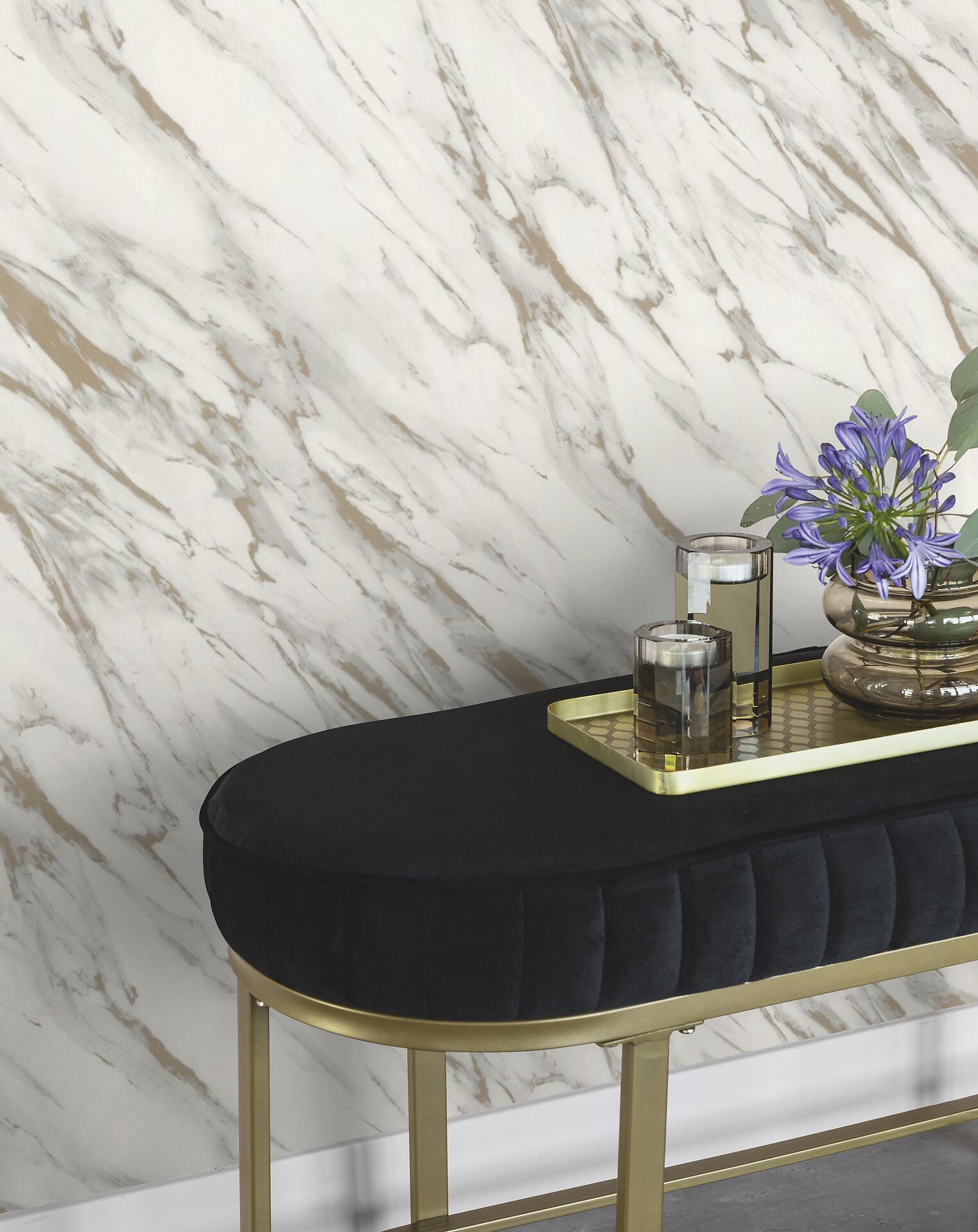 Rasch Papiertapete Marmoroptik weiß gold B/L: ca. 53x1005 cm