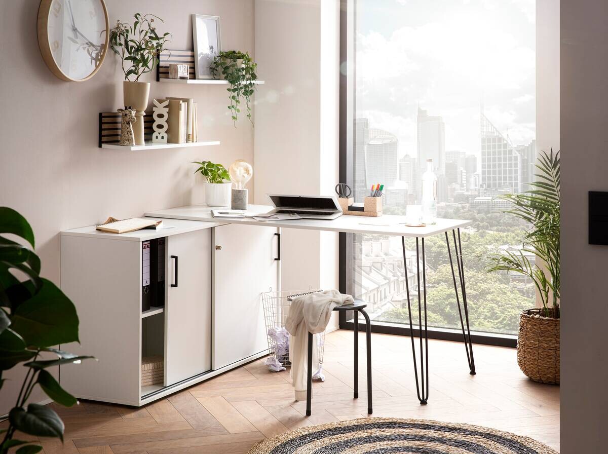 Eckschreibtisch Ekko weiß matt B/H/T: ca. 129,5x73,8x145 cm