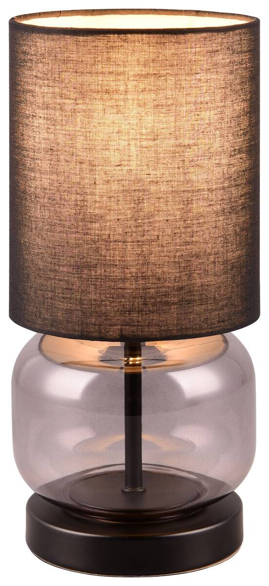 Reality Tischleuchte Elio schwarz Rauch Metall Stoff Glas H/D: ca. 28x13 cm E27 1 Brennstellen