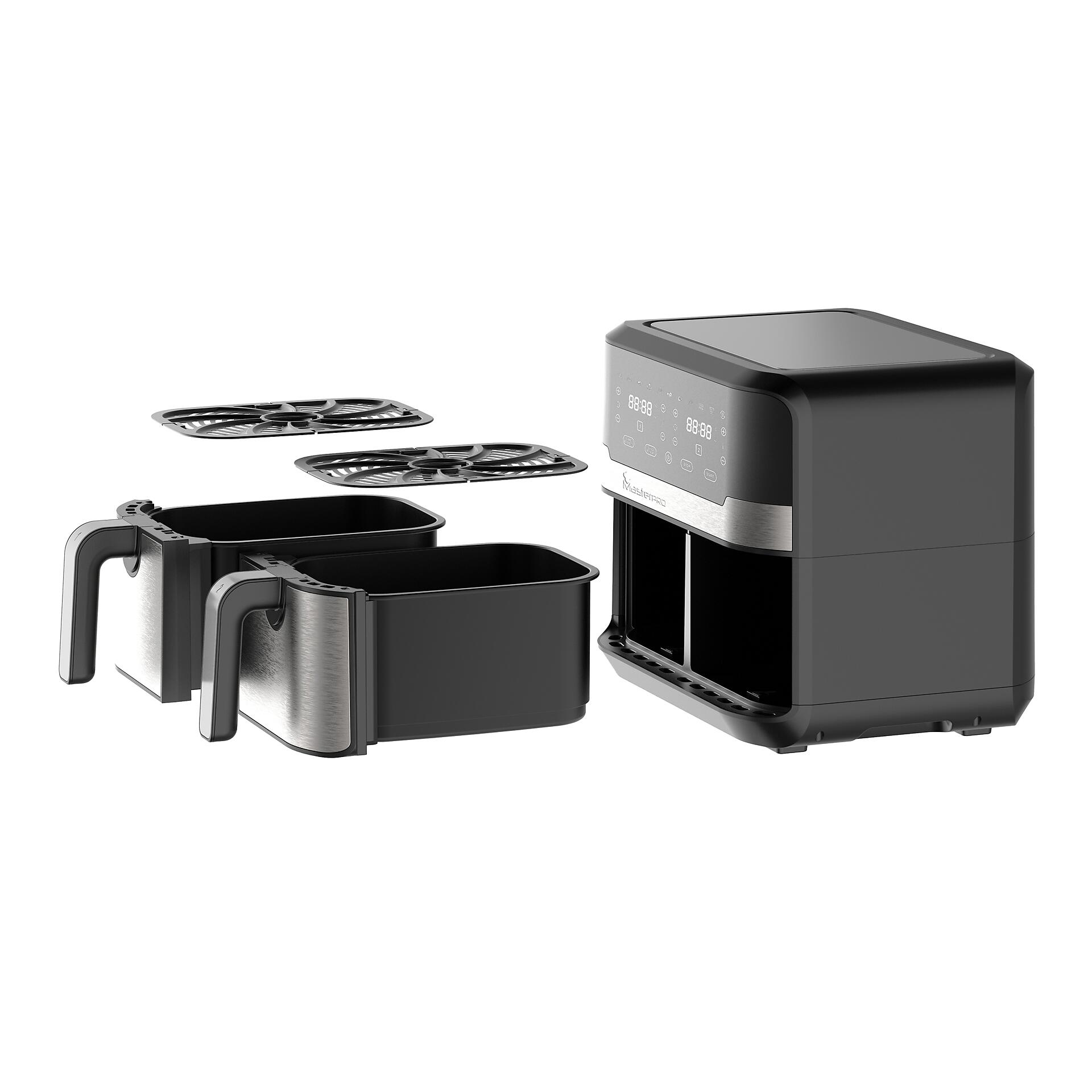 MASTERPRO Heißluftfritteuse Doppelbehälter BGMP-9178-BK silber Metall B/H/T: ca. 45x35,5x38 cm ca. 9 l MASTERPRO Heißluftfritteuse Doppelbehälter BGMP-9178-BK silber Metall B/H/T: ca. 45x35,5x38 cm ca. 9 l