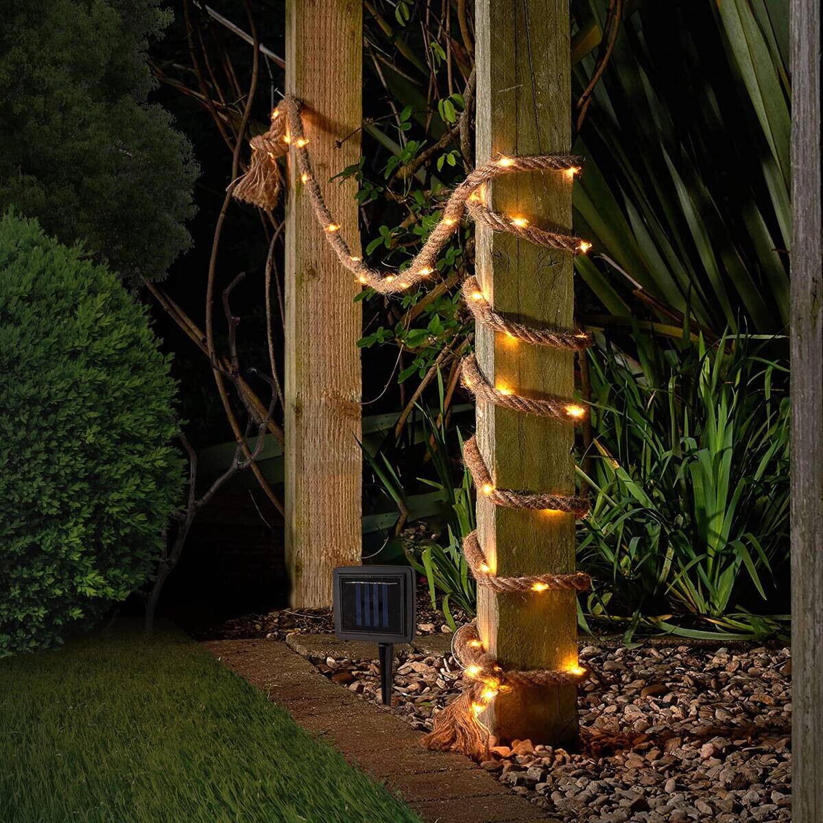 Solarlichterkette 5313127 natur Hanfseil Metall Kunststoff B/H/T: ca. 1,6x1,6x1000 cm