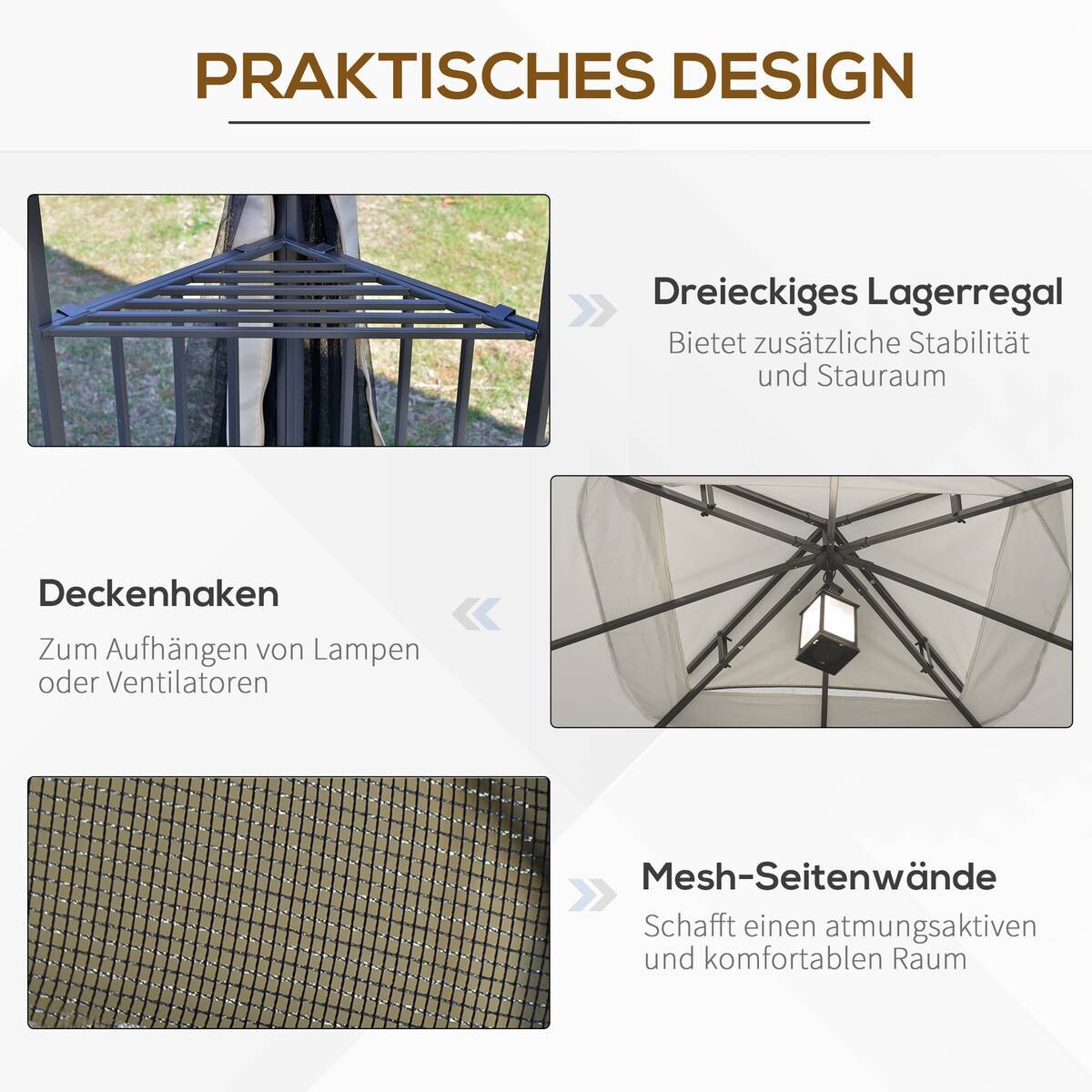 Outsunny Pavillon mit Doppeldach beige Metall B/H/L: ca. 299x274x299 cm