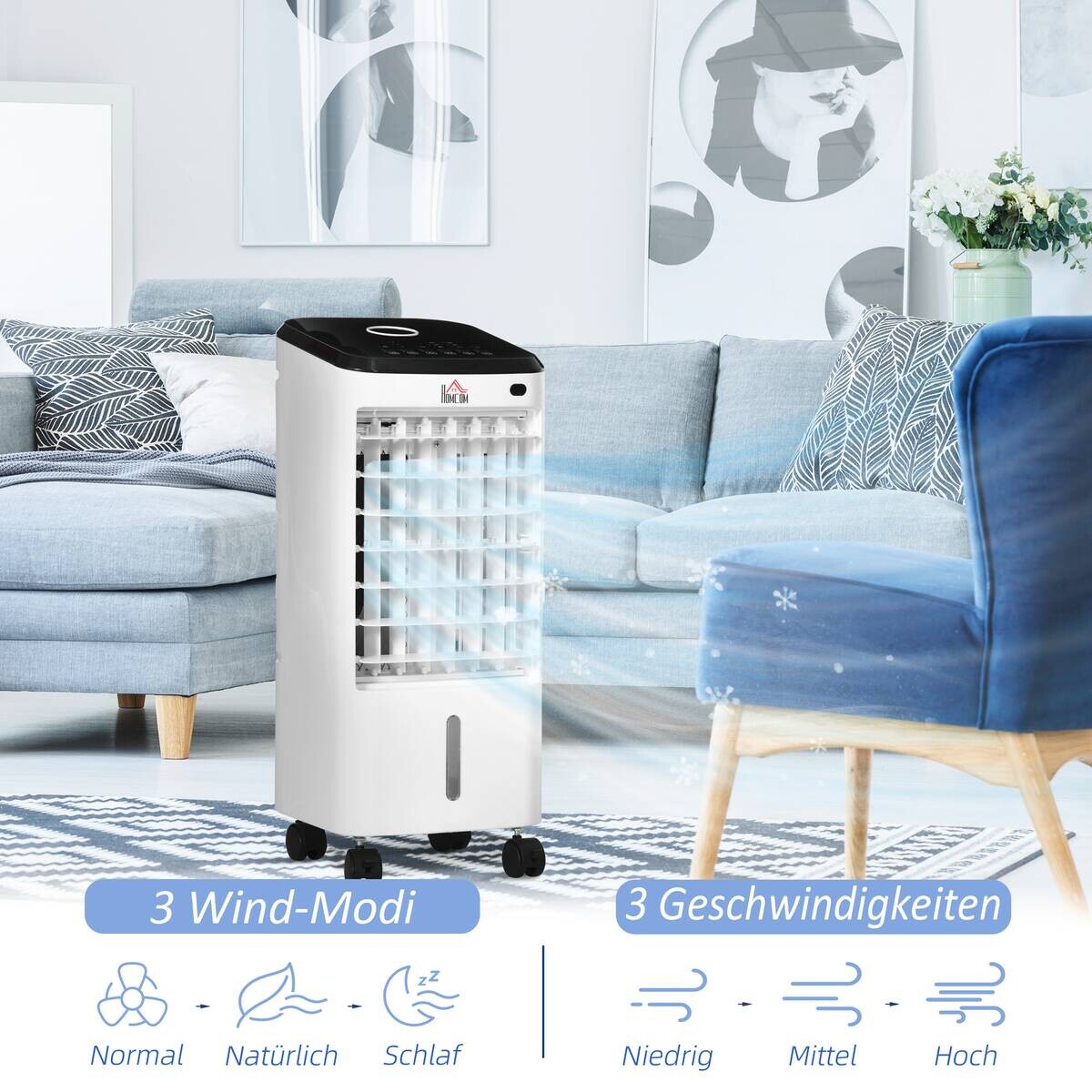 HOMCOM Luftkühler cremeweiß Polypropylen Edelstahl Kunststoff B/H/L: ca. 27x24,5x60 cm