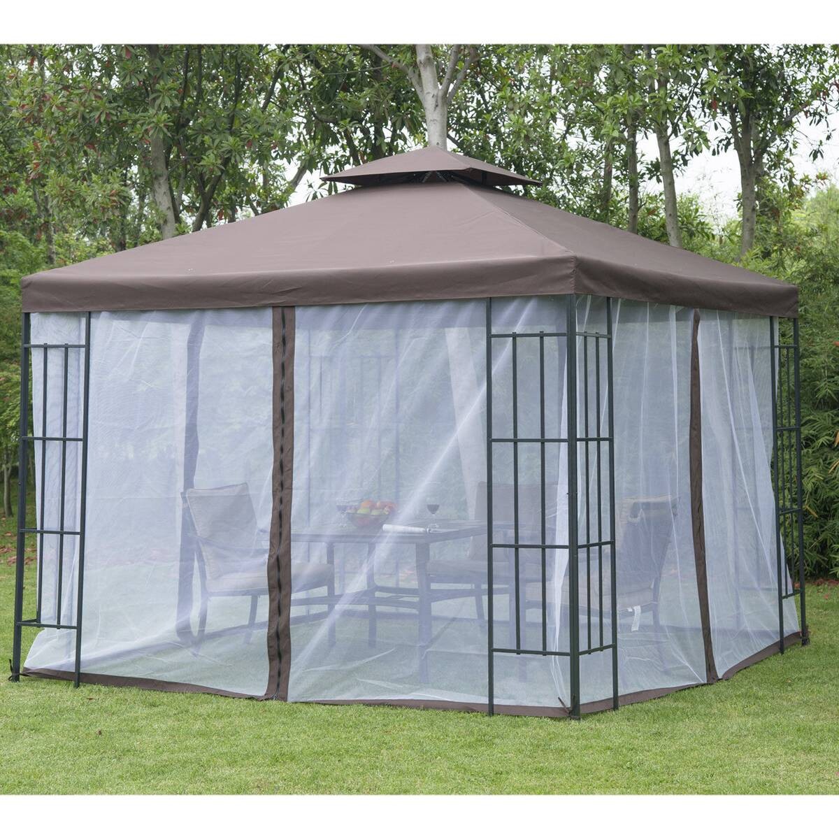 Outsunny Gartenpavillon café braun Stahl B/H/L: ca. 300x270x300 cm