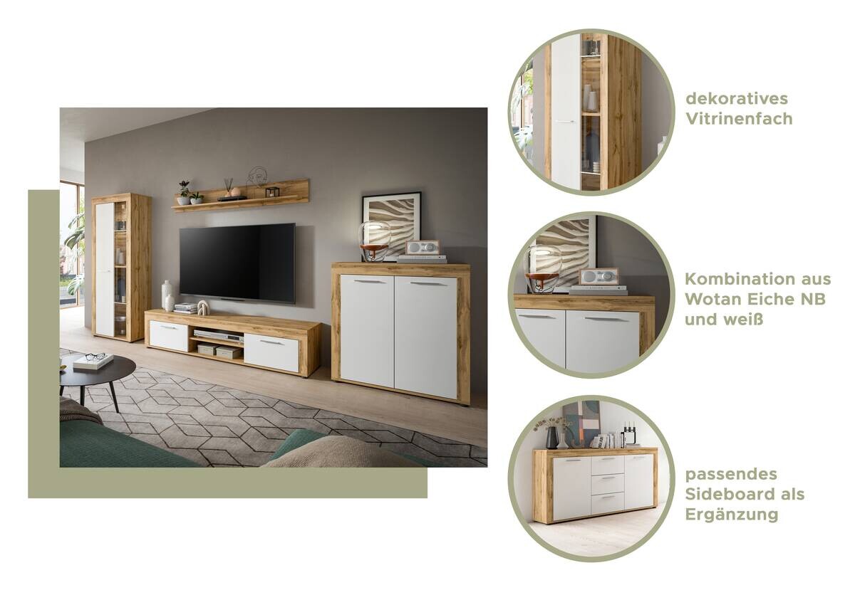 Highboard Jam Eiche Wotan Nachbildung weiß B/H/T: ca. 80x88x35 cm