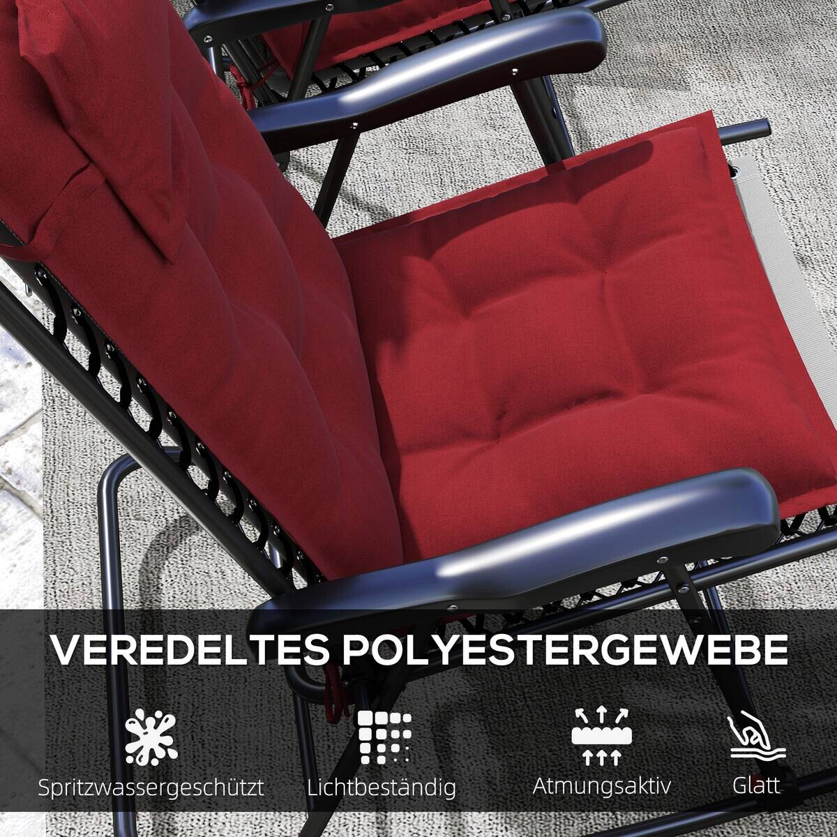 Outsunny Liegenauflage 2er Set weinrot Polyester B/H/L: ca. 50x5x116 cm